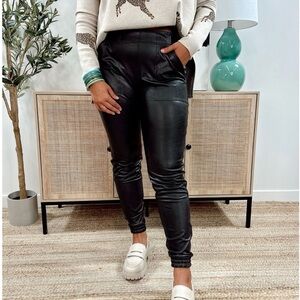 SPANX Black Faux Leather Joggers